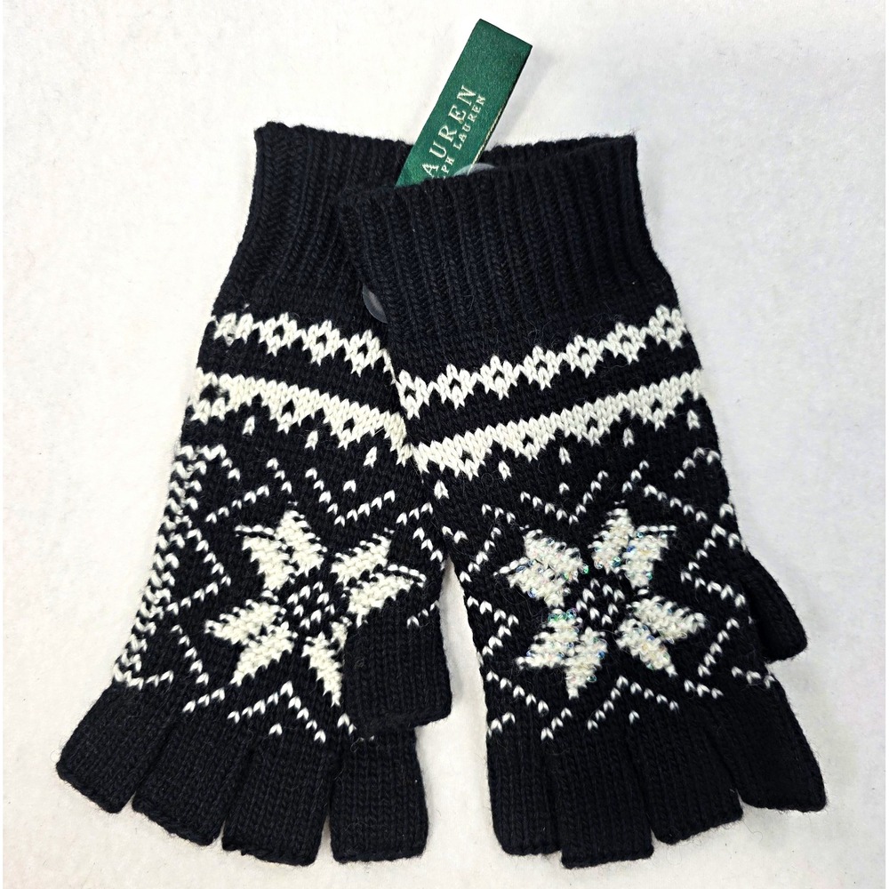 Lauren Ralph Lauren Women's Black/White Fair Isle Knit Fingerless Gloves OS